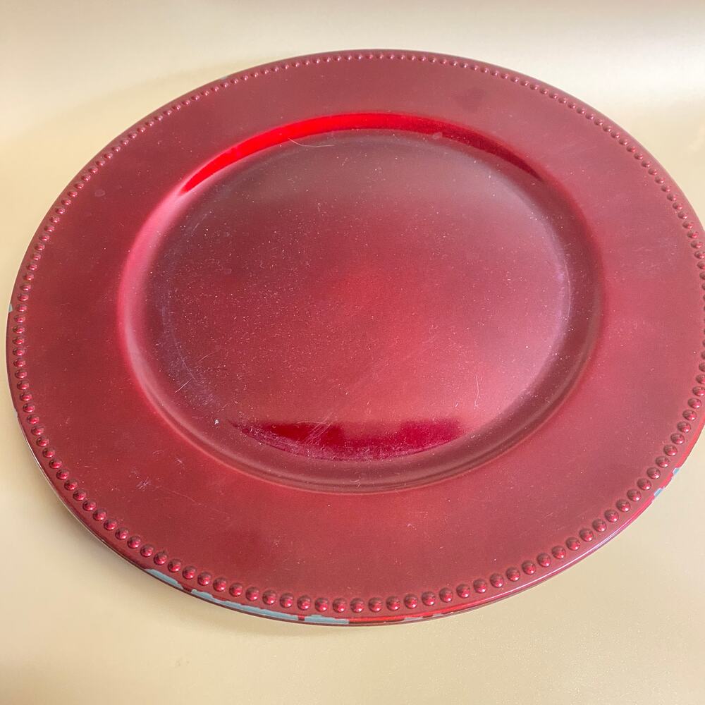 Bundle Set of 11 Red Plastic 13" Plates Platter Trays Decorative Plate